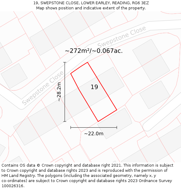 19, SWEPSTONE CLOSE, LOWER EARLEY, READING, RG6 3EZ: Plot and title map