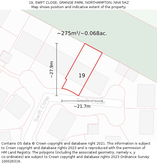 19, SWIFT CLOSE, GRANGE PARK, NORTHAMPTON, NN4 5AZ: Plot and title map