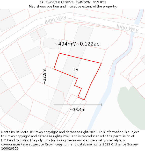 19, SWORD GARDENS, SWINDON, SN5 8ZE: Plot and title map