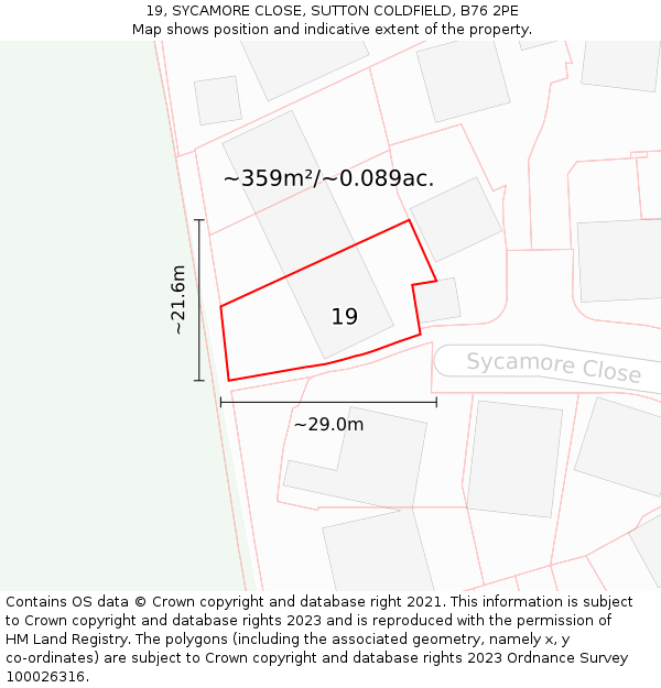 19, SYCAMORE CLOSE, SUTTON COLDFIELD, B76 2PE: Plot and title map