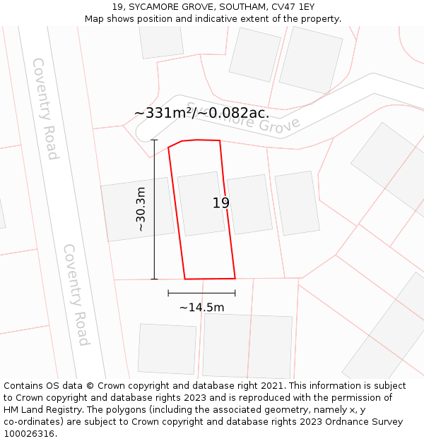 19, SYCAMORE GROVE, SOUTHAM, CV47 1EY: Plot and title map