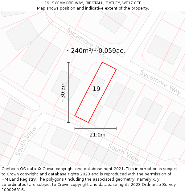 19, SYCAMORE WAY, BIRSTALL, BATLEY, WF17 0EE: Plot and title map
