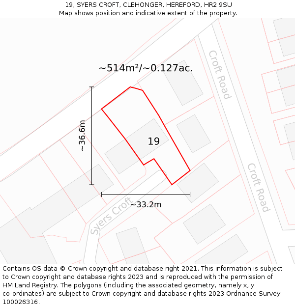 19, SYERS CROFT, CLEHONGER, HEREFORD, HR2 9SU: Plot and title map