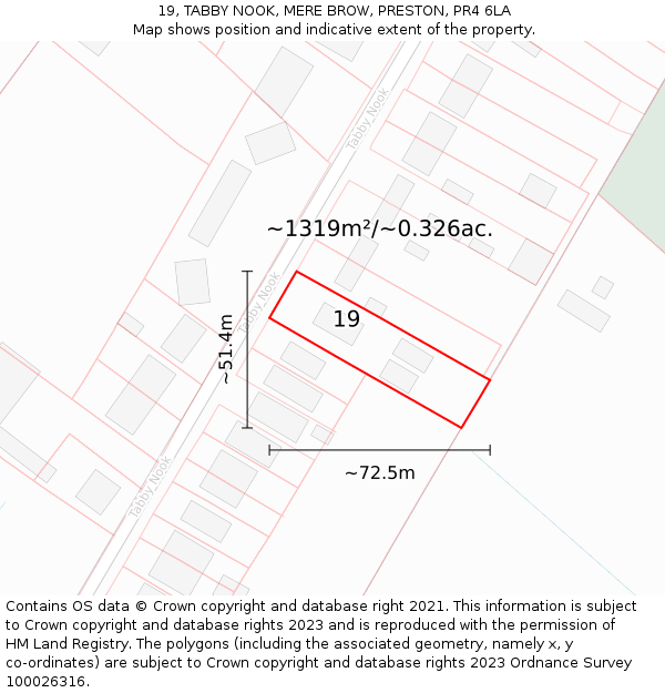 19, TABBY NOOK, MERE BROW, PRESTON, PR4 6LA: Plot and title map