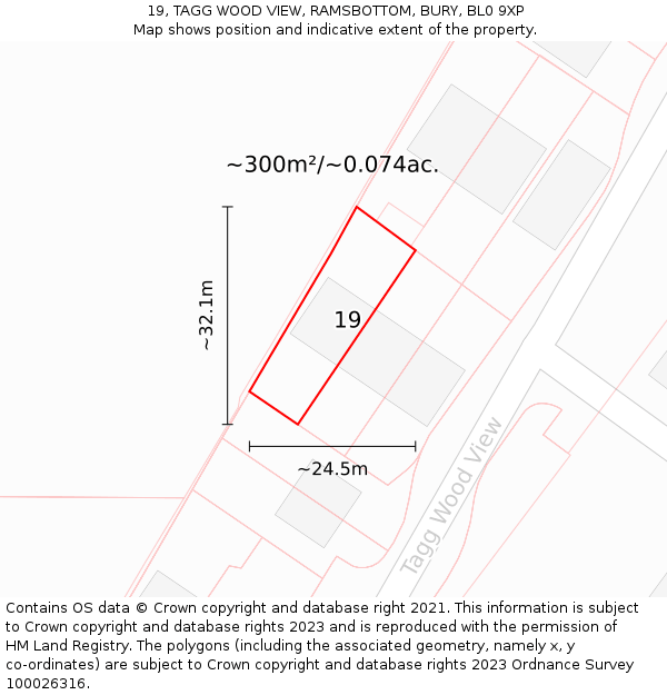 19, TAGG WOOD VIEW, RAMSBOTTOM, BURY, BL0 9XP: Plot and title map