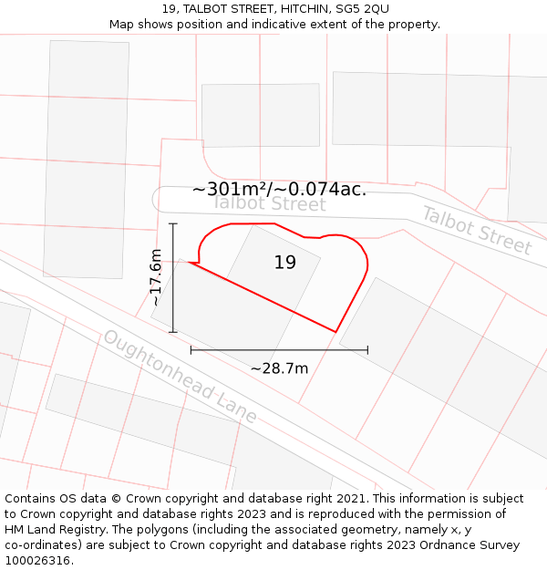 19, TALBOT STREET, HITCHIN, SG5 2QU: Plot and title map
