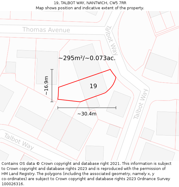 19, TALBOT WAY, NANTWICH, CW5 7RR: Plot and title map