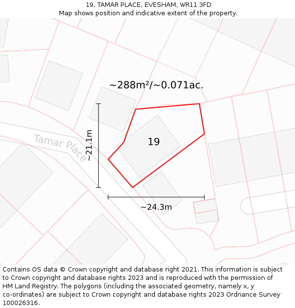 19, TAMAR PLACE, EVESHAM, WR11 3FD: Plot and title map