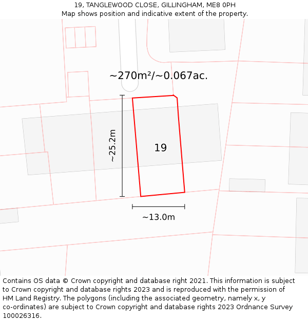 19, TANGLEWOOD CLOSE, GILLINGHAM, ME8 0PH: Plot and title map