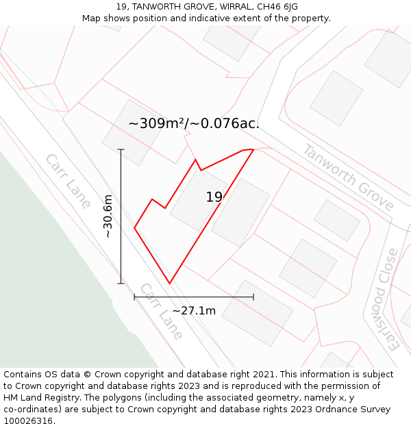19, TANWORTH GROVE, WIRRAL, CH46 6JG: Plot and title map