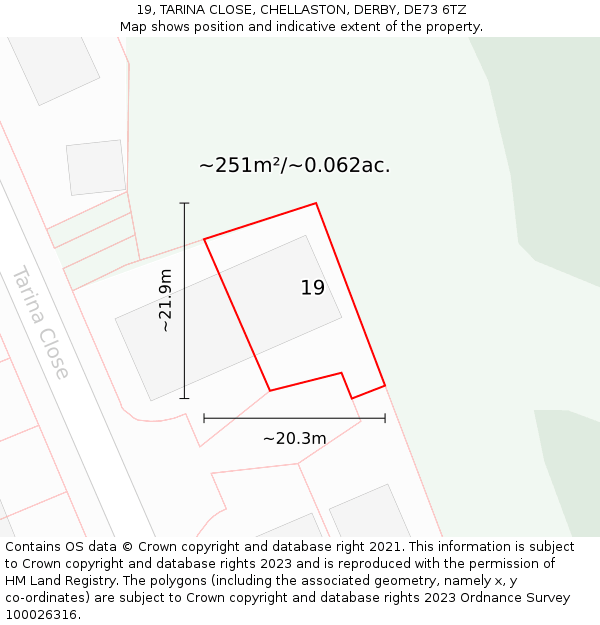 19, TARINA CLOSE, CHELLASTON, DERBY, DE73 6TZ: Plot and title map