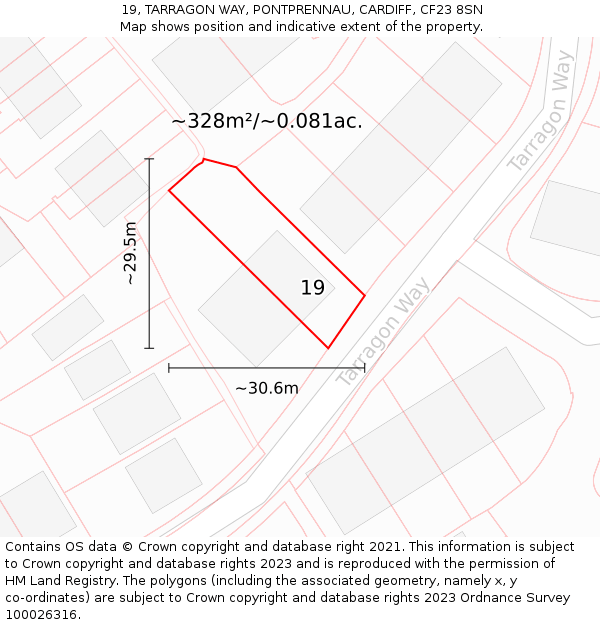 19, TARRAGON WAY, PONTPRENNAU, CARDIFF, CF23 8SN: Plot and title map