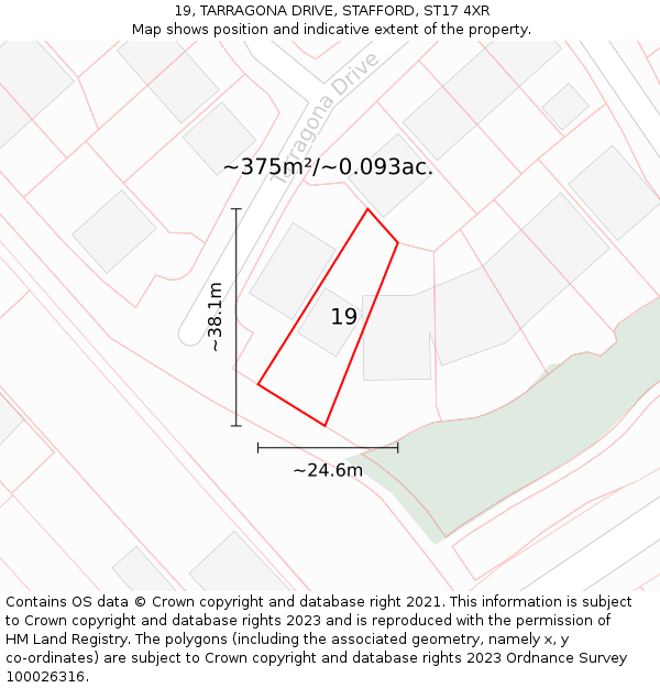19, TARRAGONA DRIVE, STAFFORD, ST17 4XR: Plot and title map