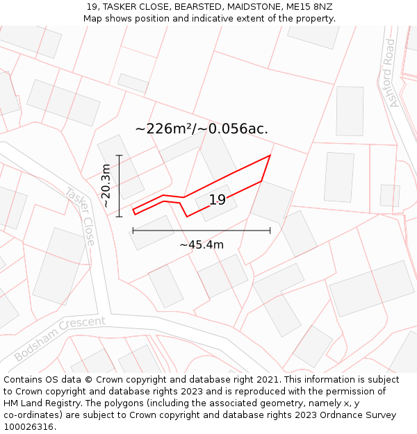 19, TASKER CLOSE, BEARSTED, MAIDSTONE, ME15 8NZ: Plot and title map