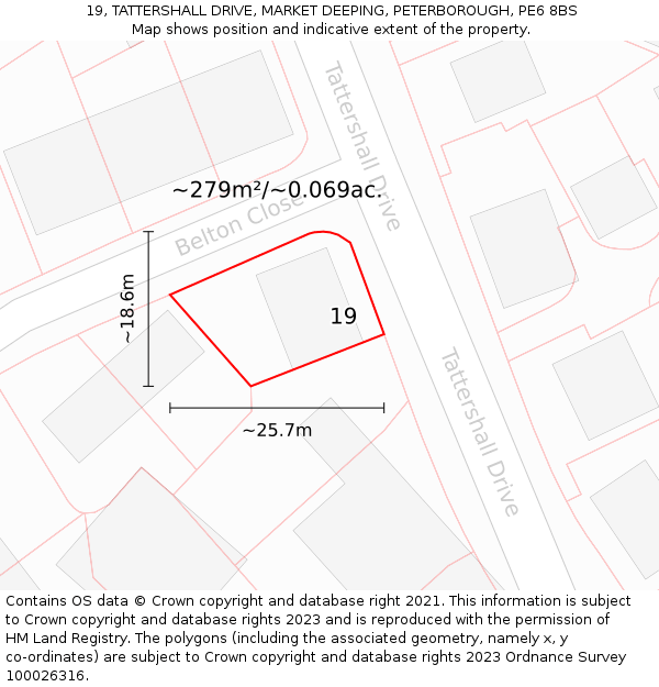 19, TATTERSHALL DRIVE, MARKET DEEPING, PETERBOROUGH, PE6 8BS: Plot and title map