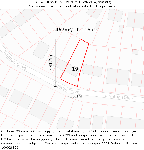 19, TAUNTON DRIVE, WESTCLIFF-ON-SEA, SS0 0EQ: Plot and title map