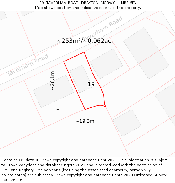 19, TAVERHAM ROAD, DRAYTON, NORWICH, NR8 6RY: Plot and title map