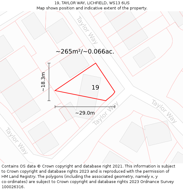 19, TAYLOR WAY, LICHFIELD, WS13 6US: Plot and title map