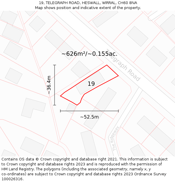 19, TELEGRAPH ROAD, HESWALL, WIRRAL, CH60 8NA: Plot and title map