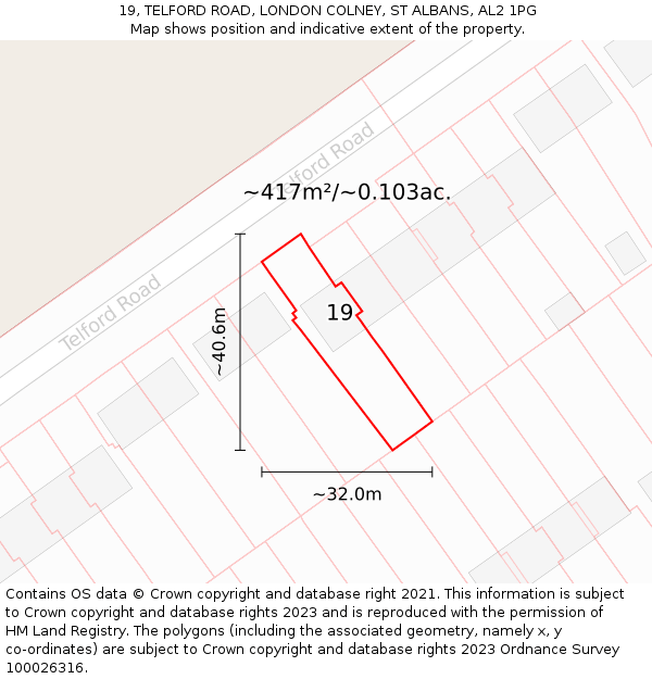 19, TELFORD ROAD, LONDON COLNEY, ST ALBANS, AL2 1PG: Plot and title map