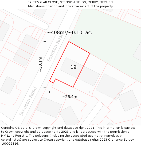 19, TEMPLAR CLOSE, STENSON FIELDS, DERBY, DE24 3EL: Plot and title map