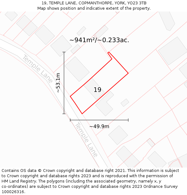 19, TEMPLE LANE, COPMANTHORPE, YORK, YO23 3TB: Plot and title map