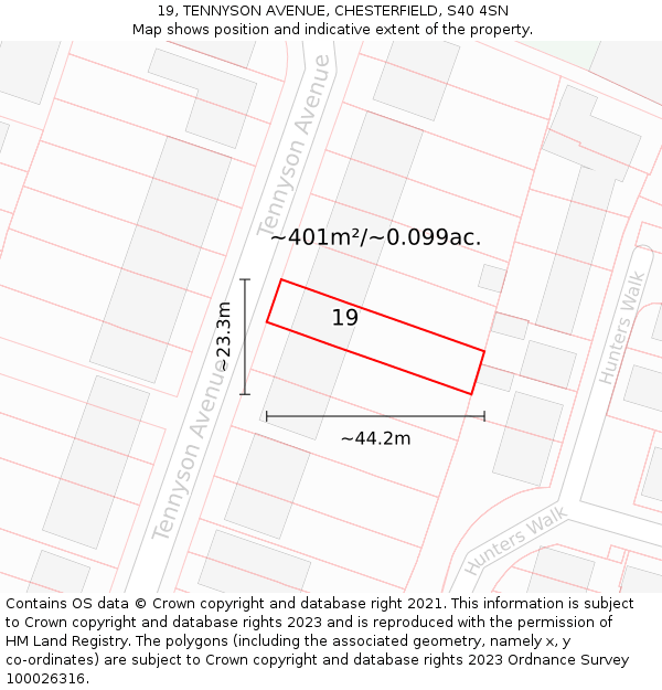 19, TENNYSON AVENUE, CHESTERFIELD, S40 4SN: Plot and title map