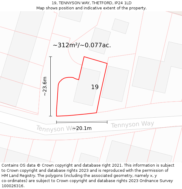 19, TENNYSON WAY, THETFORD, IP24 1LD: Plot and title map