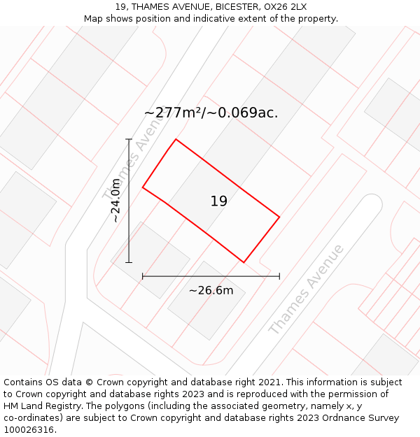 19, THAMES AVENUE, BICESTER, OX26 2LX: Plot and title map