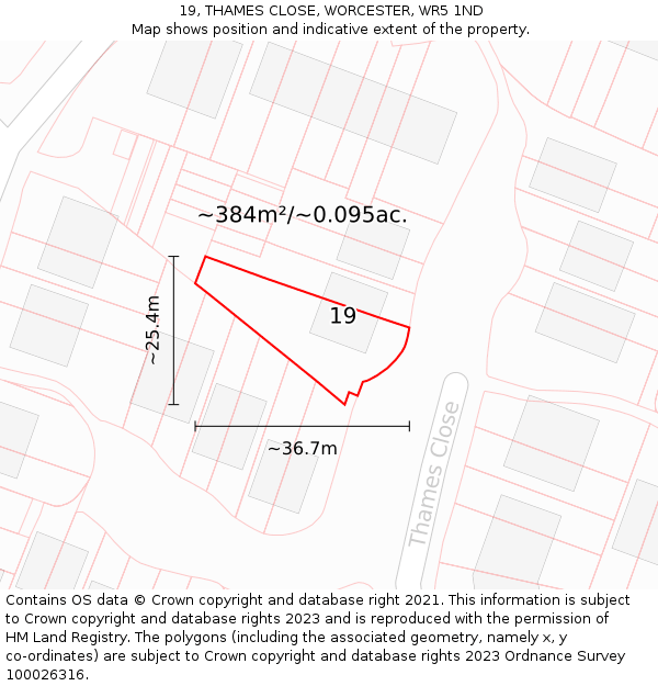 19, THAMES CLOSE, WORCESTER, WR5 1ND: Plot and title map