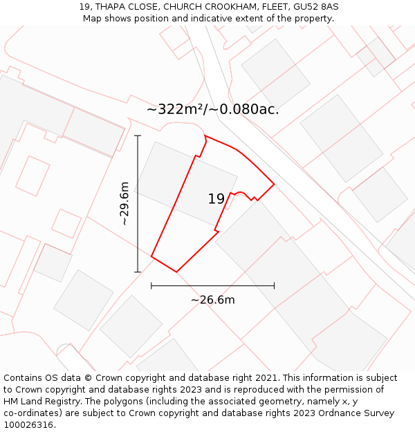 19, THAPA CLOSE, CHURCH CROOKHAM, FLEET, GU52 8AS: Plot and title map