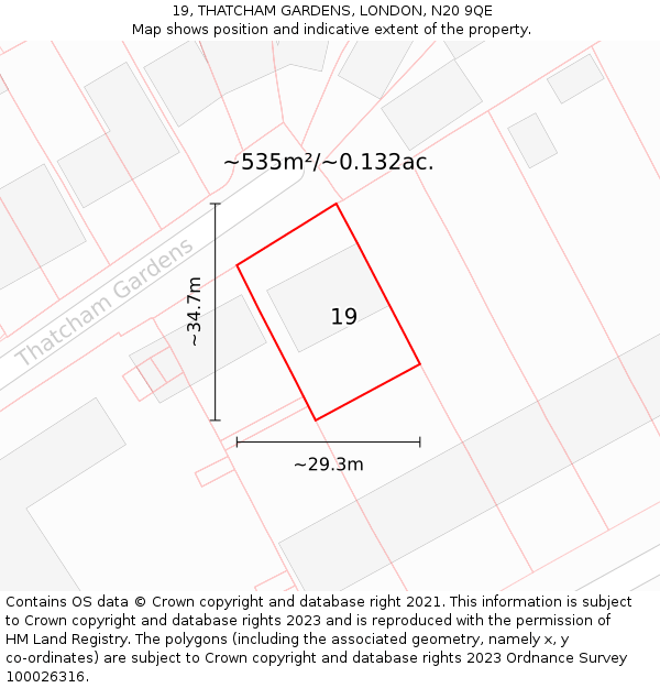 19, THATCHAM GARDENS, LONDON, N20 9QE: Plot and title map