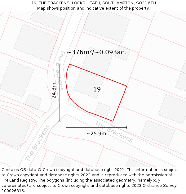 19, THE BRACKENS, LOCKS HEATH, SOUTHAMPTON, SO31 6TU: Plot and title map