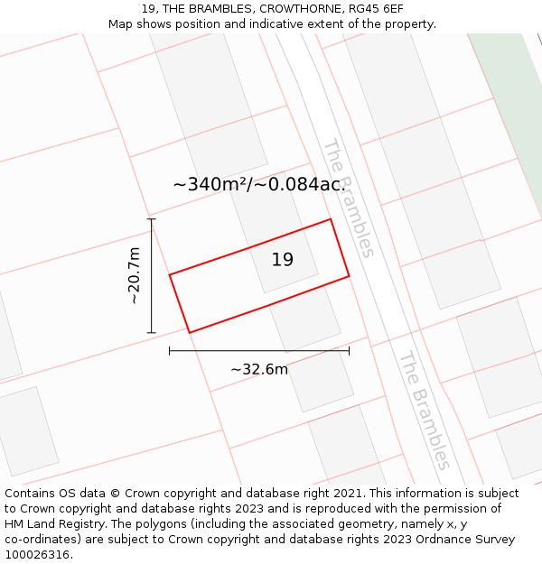 19, THE BRAMBLES, CROWTHORNE, RG45 6EF: Plot and title map