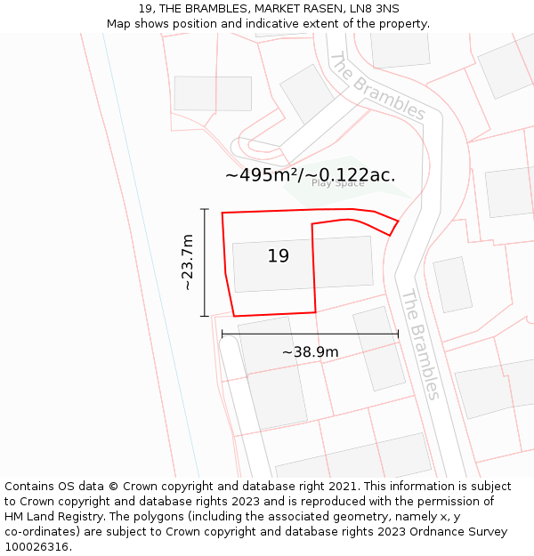 19, THE BRAMBLES, MARKET RASEN, LN8 3NS: Plot and title map