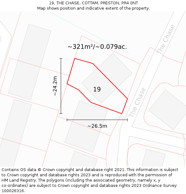 19, THE CHASE, COTTAM, PRESTON, PR4 0NT: Plot and title map