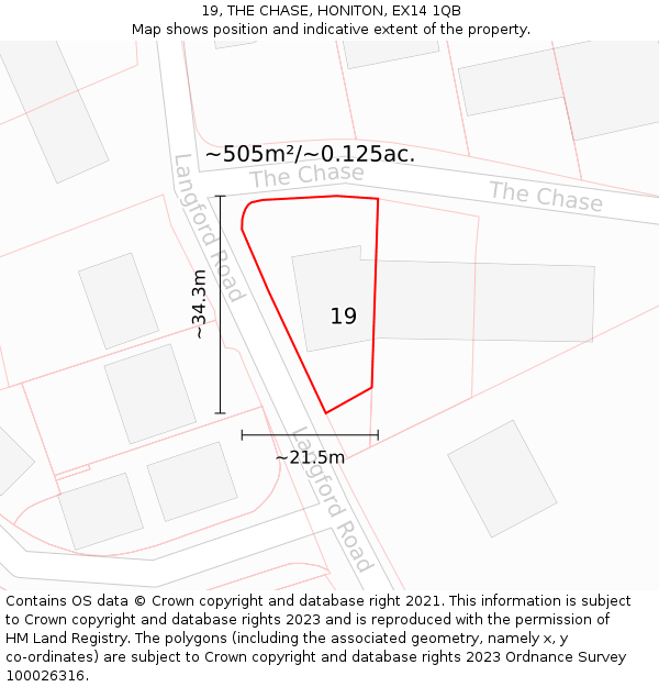 19, THE CHASE, HONITON, EX14 1QB: Plot and title map