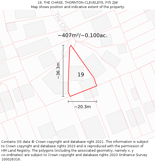 19, THE CHASE, THORNTON-CLEVELEYS, FY5 2JW: Plot and title map