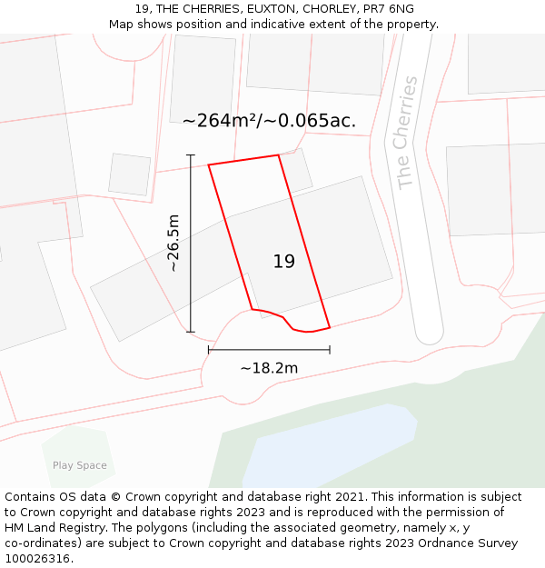 19, THE CHERRIES, EUXTON, CHORLEY, PR7 6NG: Plot and title map