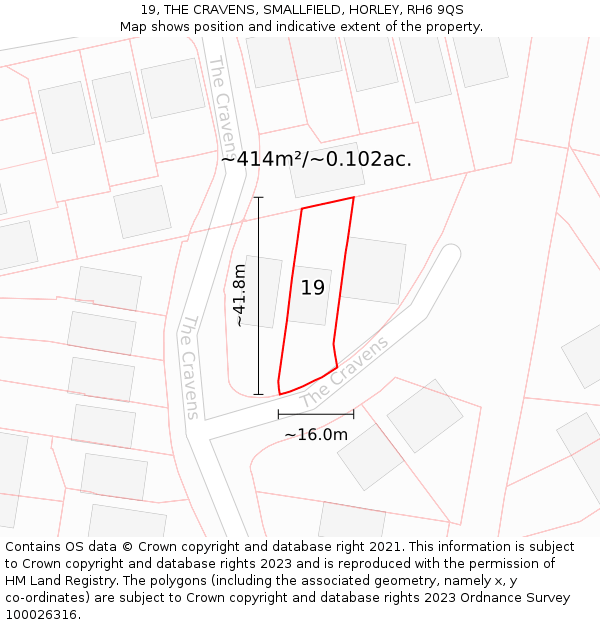 19, THE CRAVENS, SMALLFIELD, HORLEY, RH6 9QS: Plot and title map