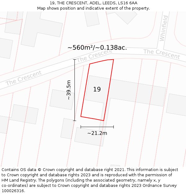 19, THE CRESCENT, ADEL, LEEDS, LS16 6AA: Plot and title map