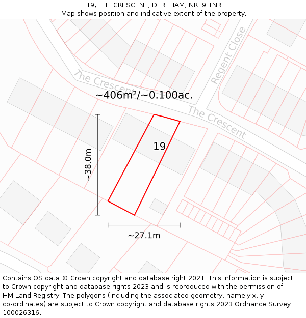 19, THE CRESCENT, DEREHAM, NR19 1NR: Plot and title map