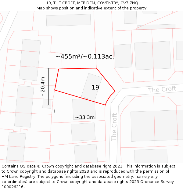 19, THE CROFT, MERIDEN, COVENTRY, CV7 7NQ: Plot and title map