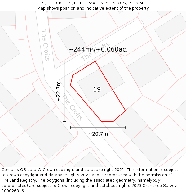19, THE CROFTS, LITTLE PAXTON, ST NEOTS, PE19 6PG: Plot and title map