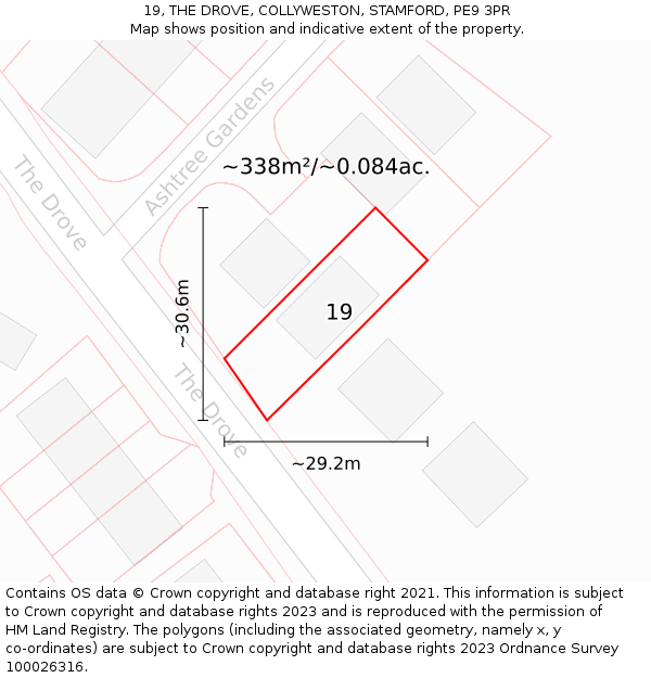 19, THE DROVE, COLLYWESTON, STAMFORD, PE9 3PR: Plot and title map