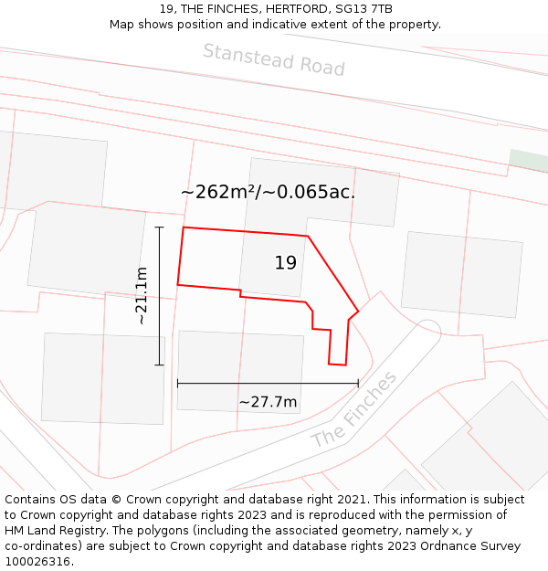 19, THE FINCHES, HERTFORD, SG13 7TB: Plot and title map