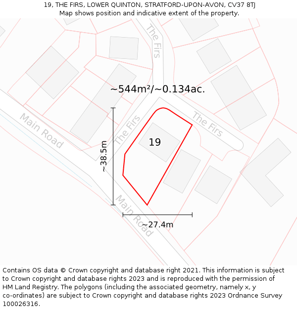 19, THE FIRS, LOWER QUINTON, STRATFORD-UPON-AVON, CV37 8TJ: Plot and title map
