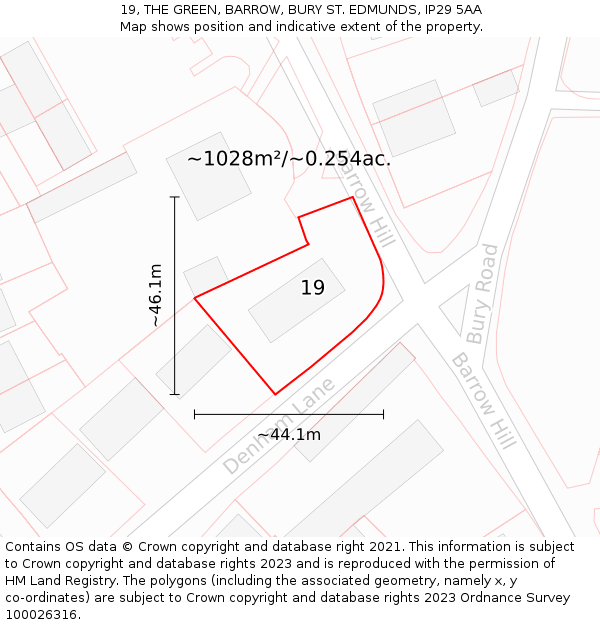 19, THE GREEN, BARROW, BURY ST. EDMUNDS, IP29 5AA: Plot and title map