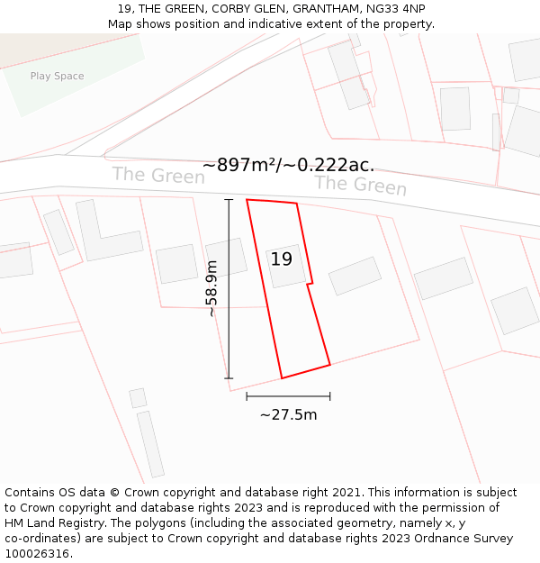 19, THE GREEN, CORBY GLEN, GRANTHAM, NG33 4NP: Plot and title map