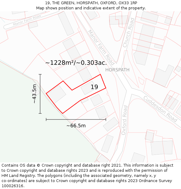 19, THE GREEN, HORSPATH, OXFORD, OX33 1RP: Plot and title map